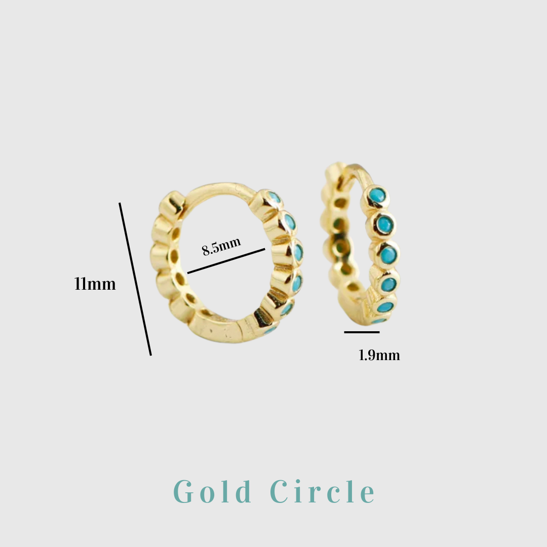 Minimalist Huggie Hoop Earrings, Small, Stackable, Turquoise Inlay, Hinged Backing, Mini Hypoallergenic