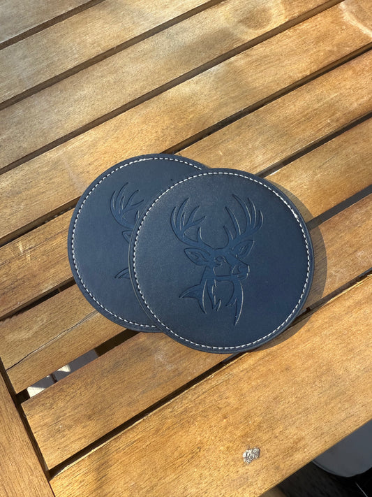 Rustic Coaster Set | Bear & Buck | Engraved Faux Leather Drink Coasters | Whiskey Gift for Dad, Man Cave Decor, Gift for Dad and Husband
