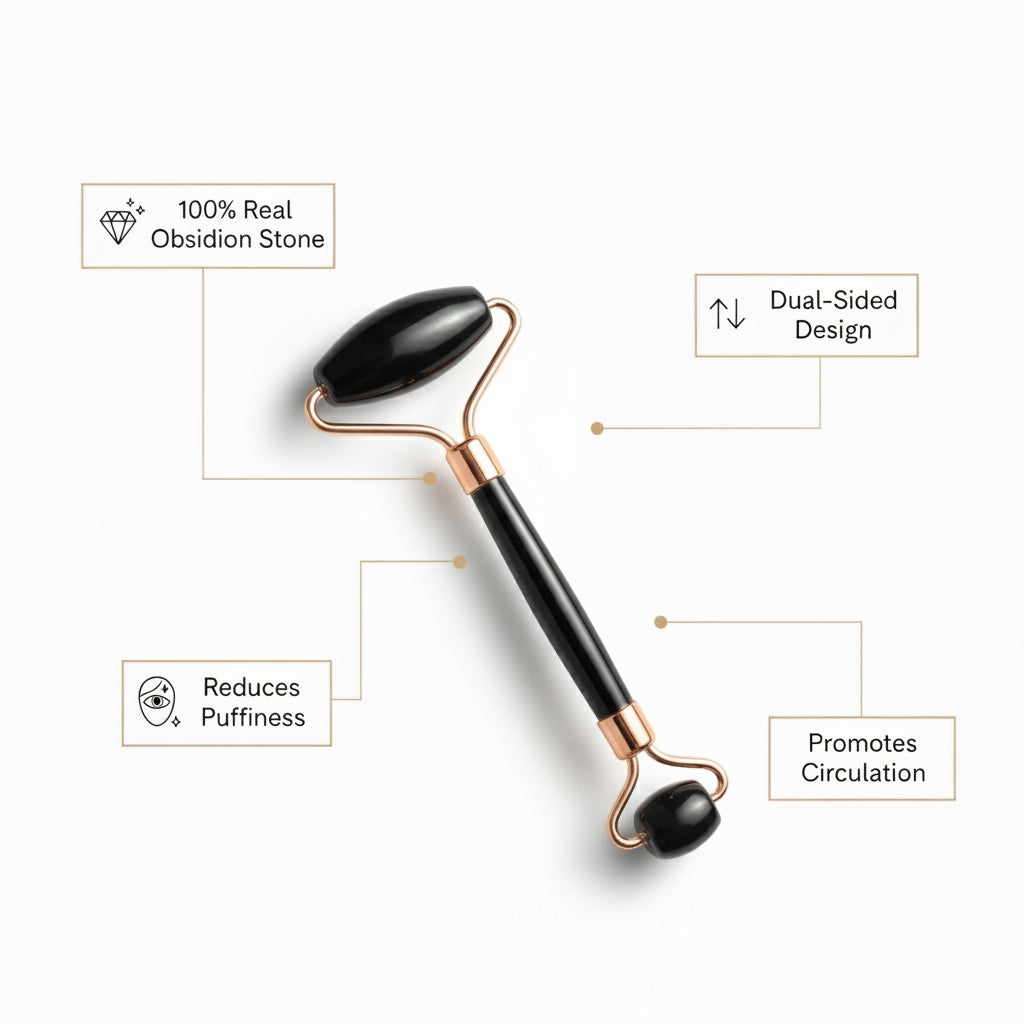 Pure Obsidian Gusha Face Roller | Natural Beauty Tool |Stone Face & Neck Sculpting Tool | Spa Quality Skincare Gift