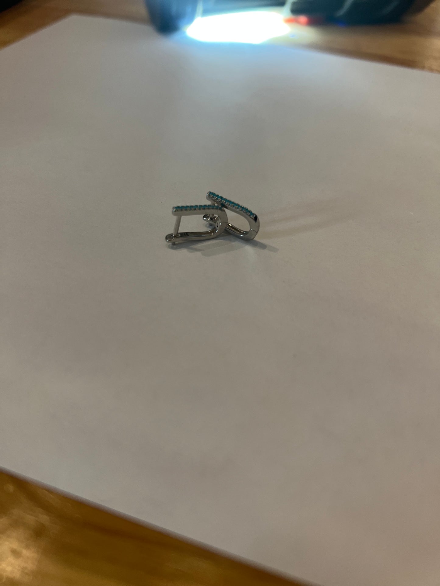 Minimalist Huggie Hoop Earrings, Small, Stackable, Turquoise Inlay, Hinged Backing, Mini Hypoallergenic