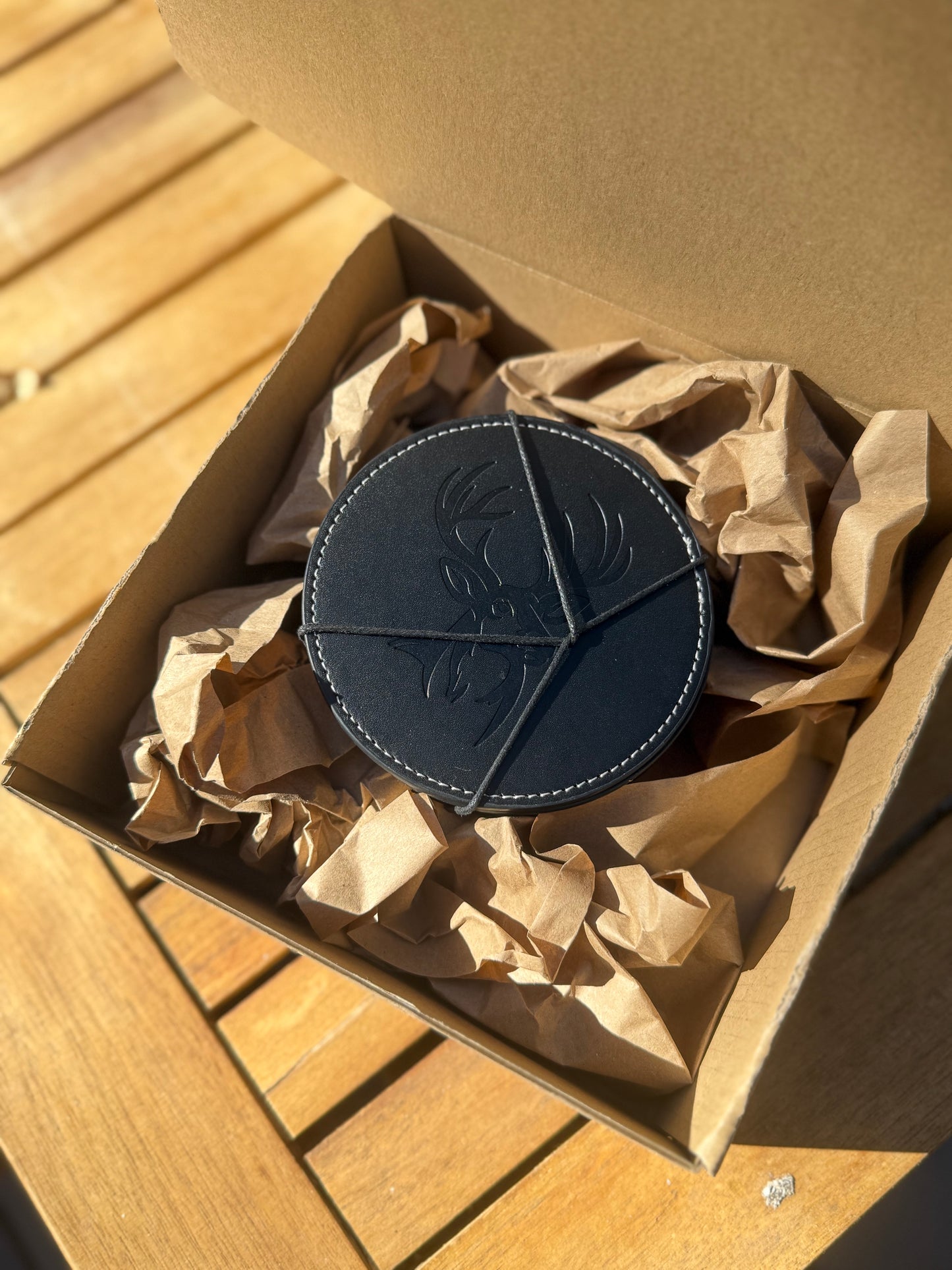 Rustic Coaster Set | Bear & Buck | Engraved Faux Leather Drink Coasters | Whiskey Gift for Dad, Man Cave Decor, Gift for Dad and Husband