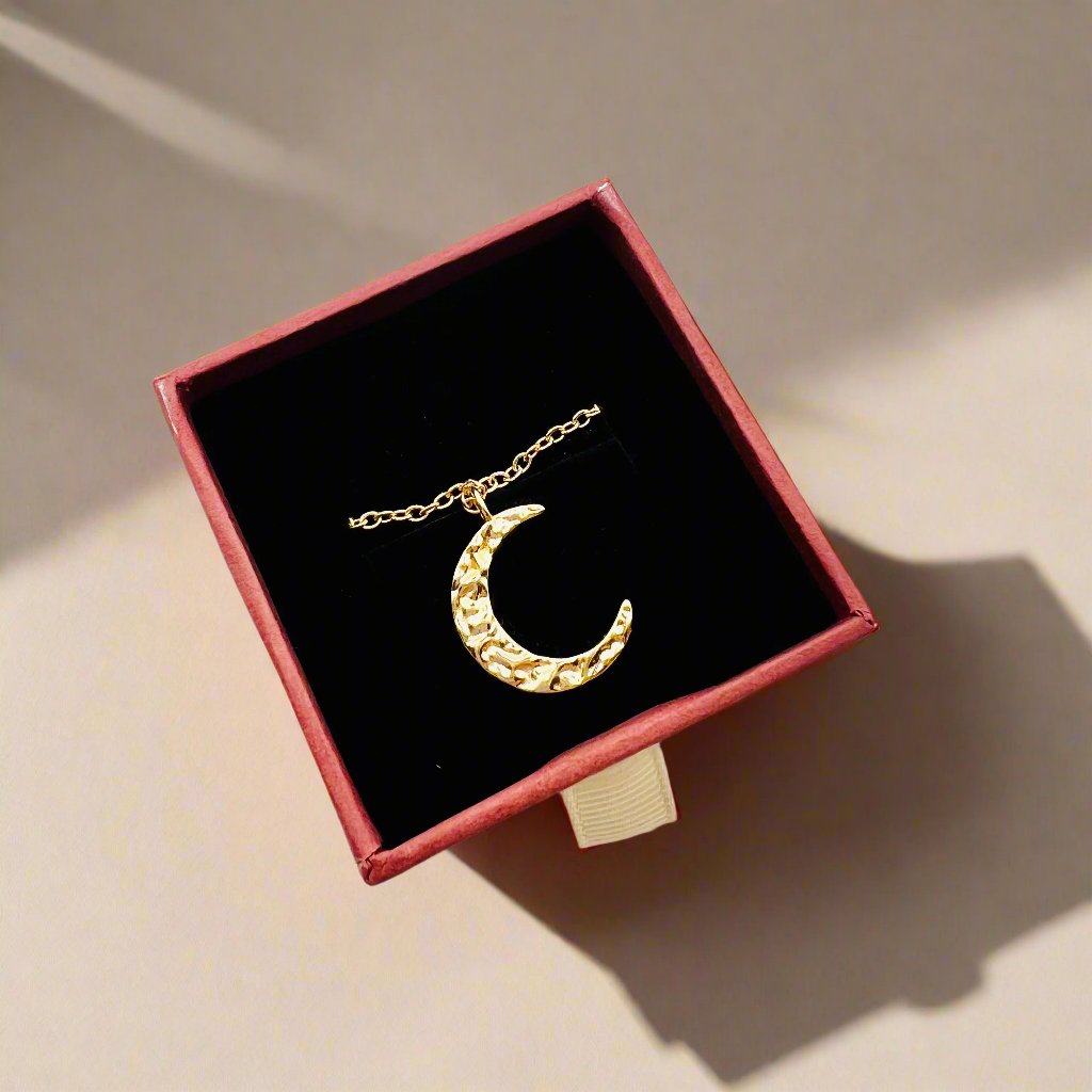 crescent moon in box packaging necklace