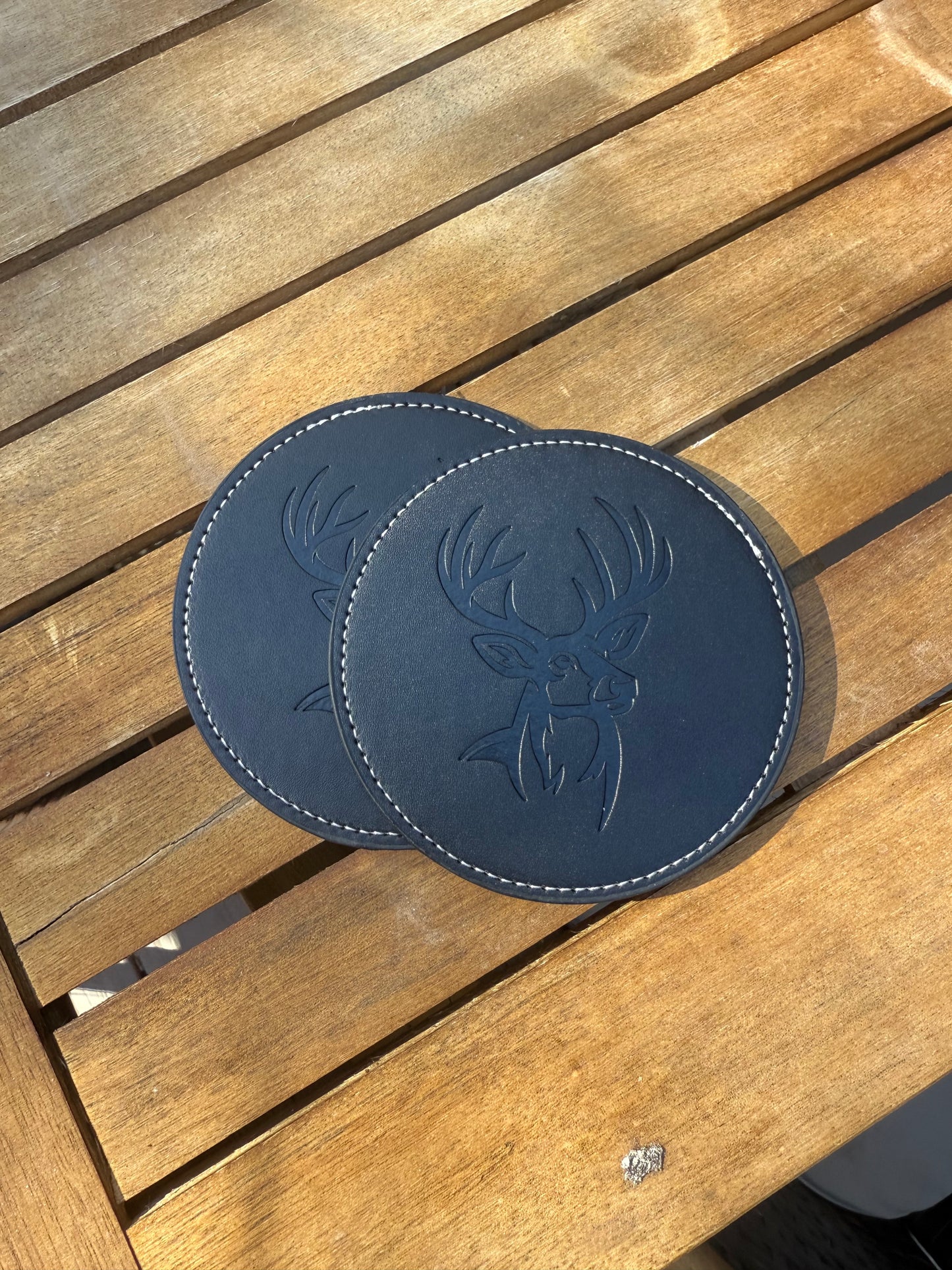 Rustic Coaster Set | Bear & Buck | Engraved Faux Leather Drink Coasters | Whiskey Gift for Dad, Man Cave Decor, Gift for Dad and Husband