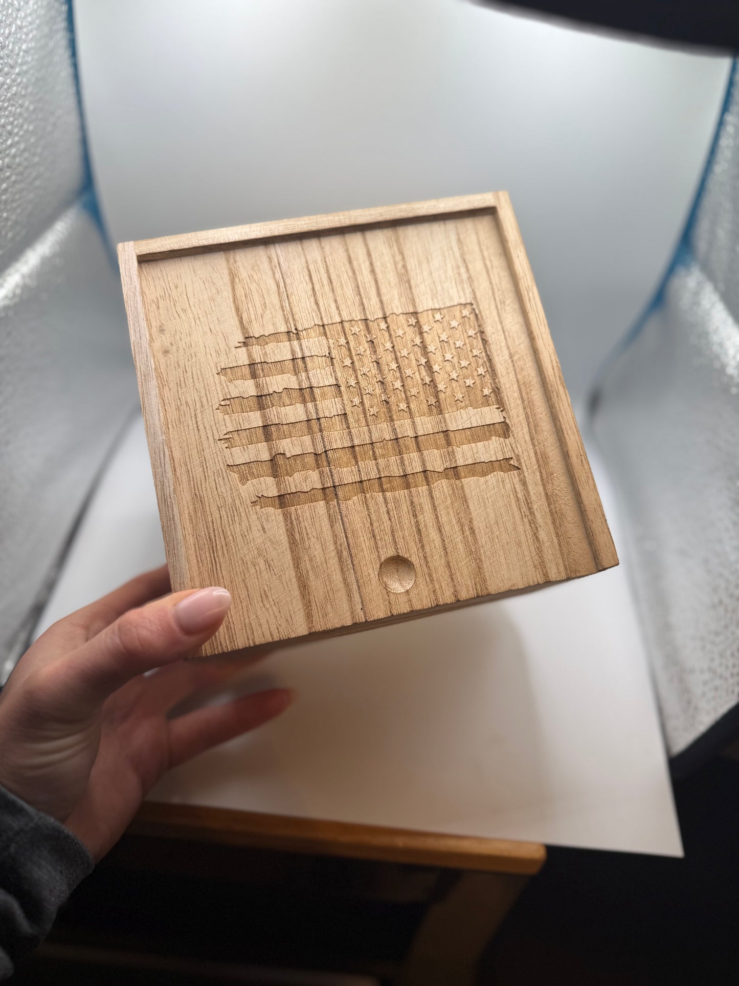 Engraved Wooden Gift Box for Men – Rustic Flag Design | Perfect for Groomsmen, Dad, or Outdoor Gift Sets | Simply Supplied Co