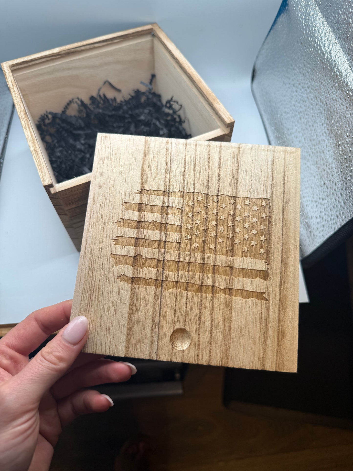 Engraved Wooden Gift Box for Men – Rustic Flag Design | Perfect for Groomsmen, Dad, or Outdoor Gift Sets | Simply Supplied Co