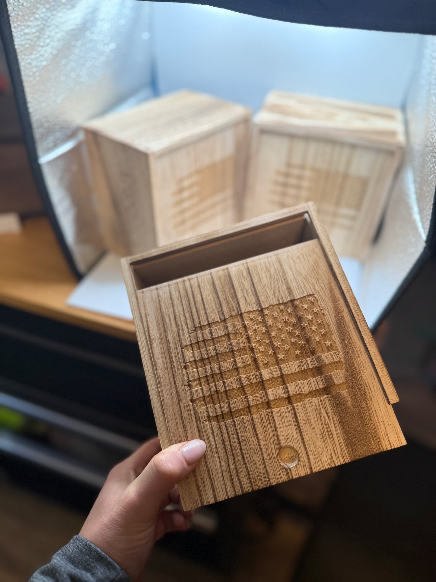 Engraved Wooden Gift Box for Men – Rustic Flag Design | Perfect for Groomsmen, Dad, or Outdoor Gift Sets | Simply Supplied Co