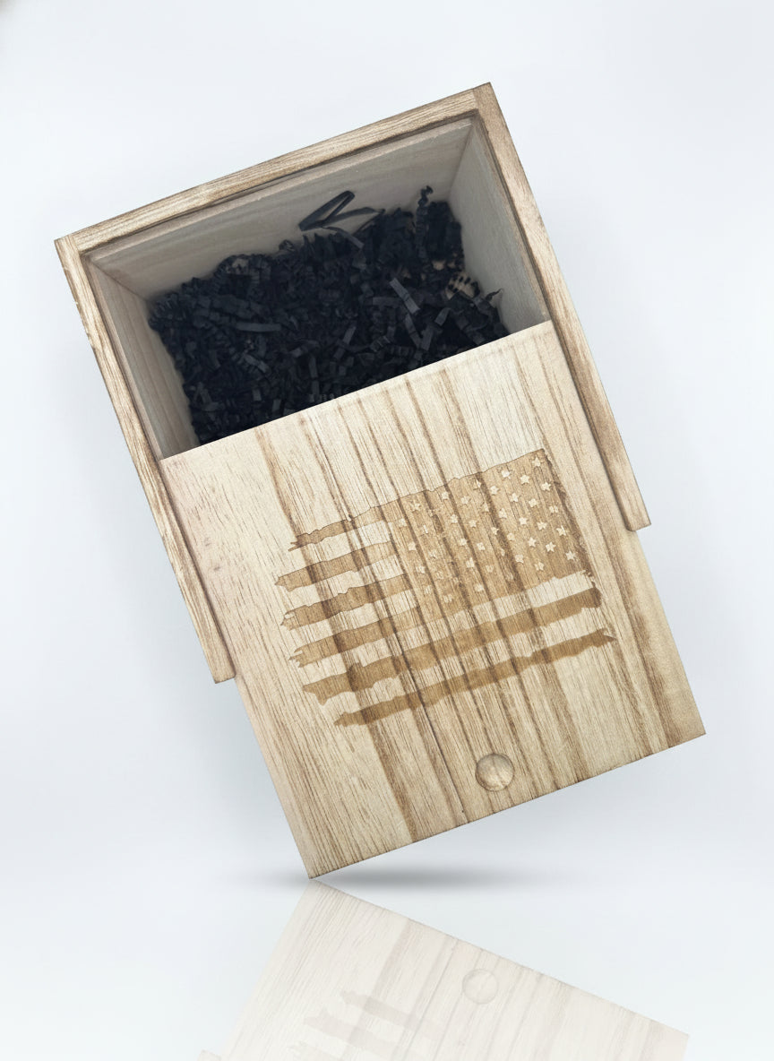 Engraved Wooden Gift Box for Men – Rustic Flag Design | Perfect for Groomsmen, Dad, or Outdoor Gift Sets | Simply Supplied Co