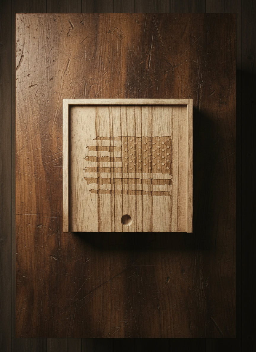 Wooden American flag model on a wodden table