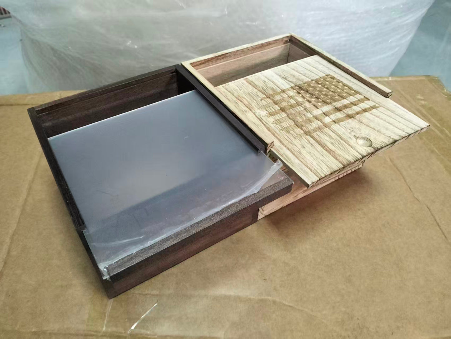 Engraved Wooden Gift Box for Men – Rustic Flag Design | Perfect for Groomsmen, Dad, or Outdoor Gift Sets | Simply Supplied Co