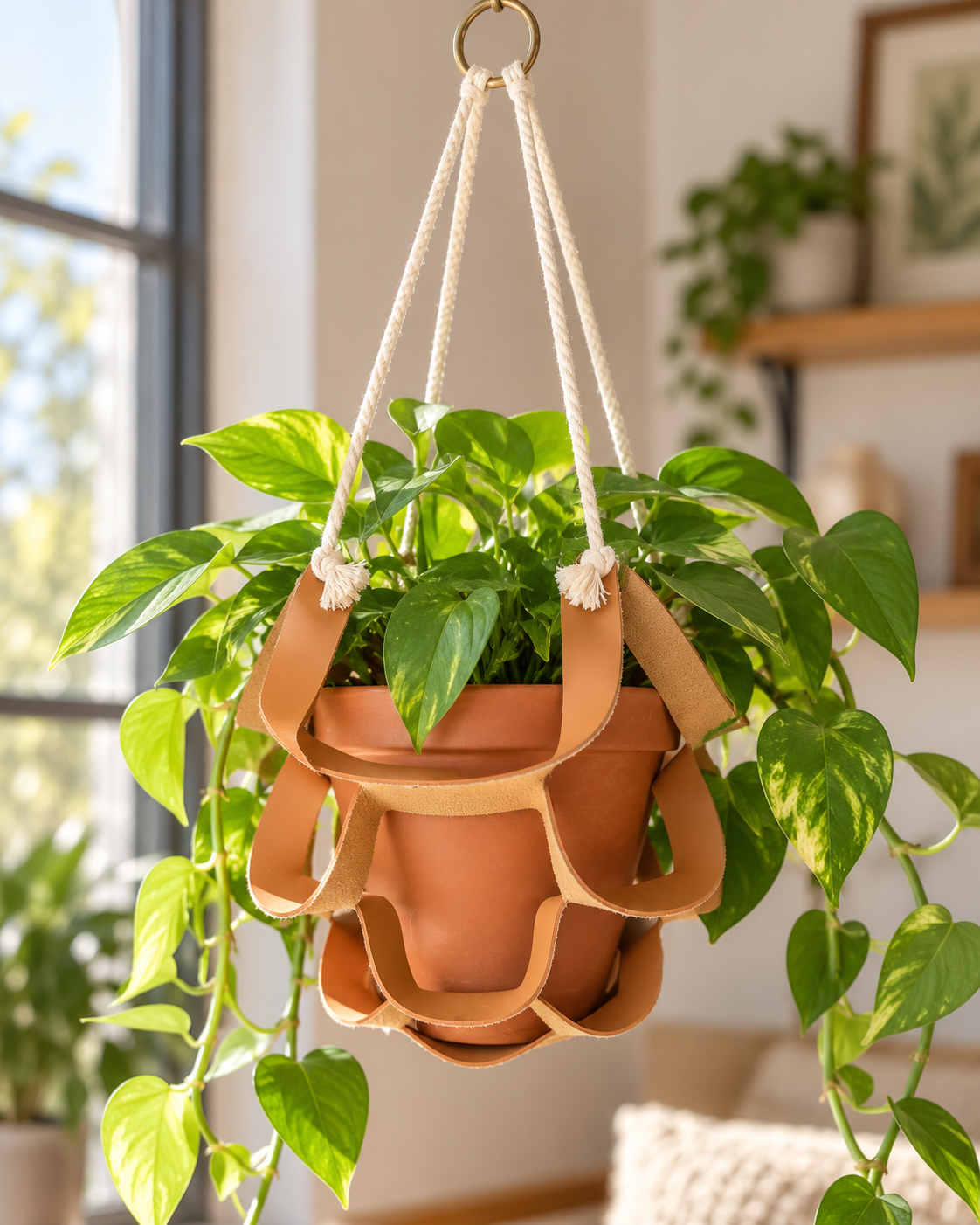 Vegan Leather Plant Hanger | Adjustable Hanging Planter Holder