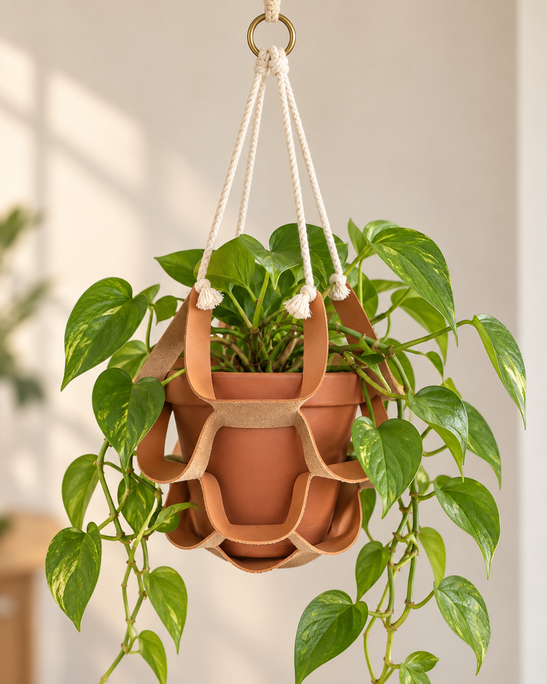 Vegan Leather Plant Hanger | Adjustable Hanging Planter Holder