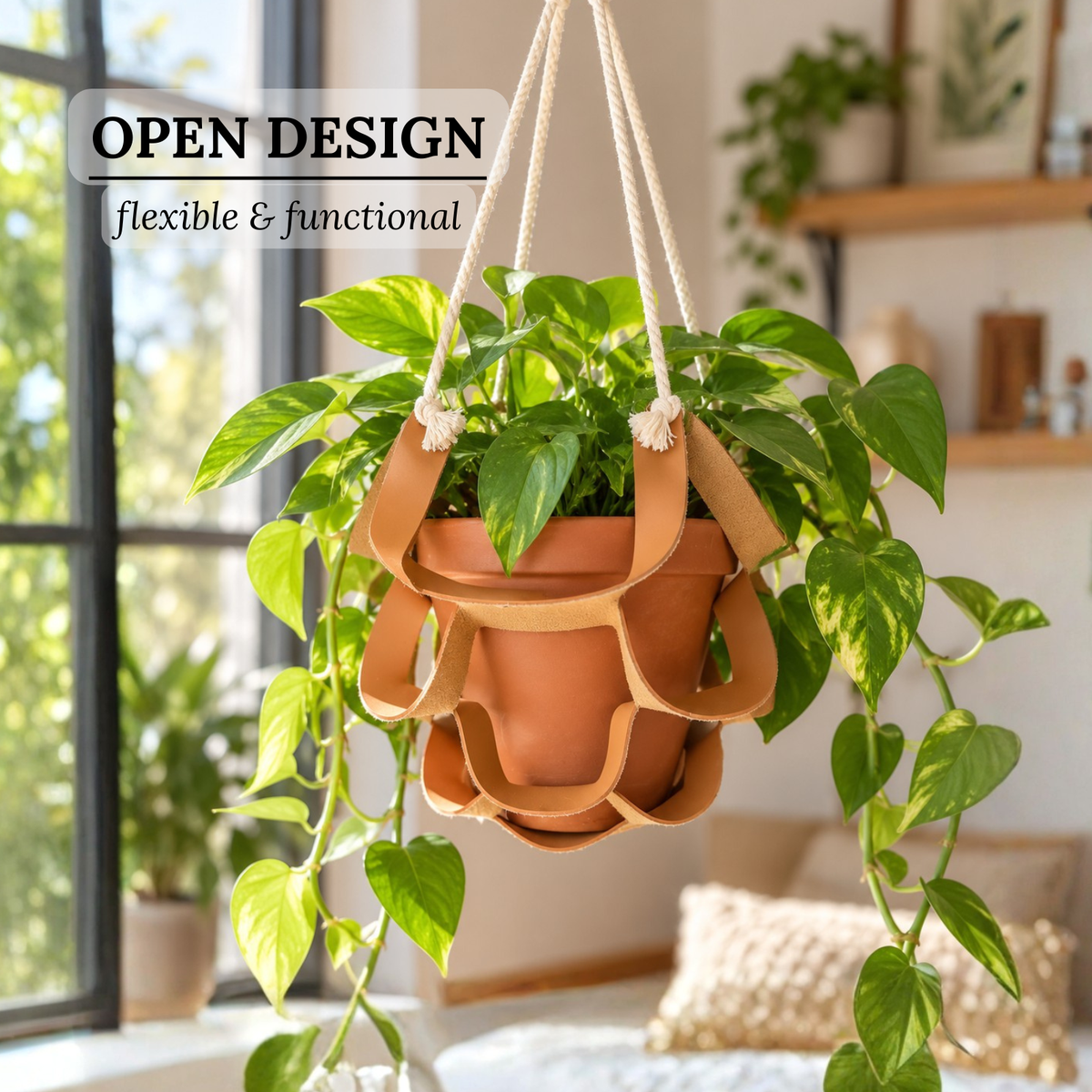 Vegan Leather Plant Hanger | Adjustable Hanging Planter Holder