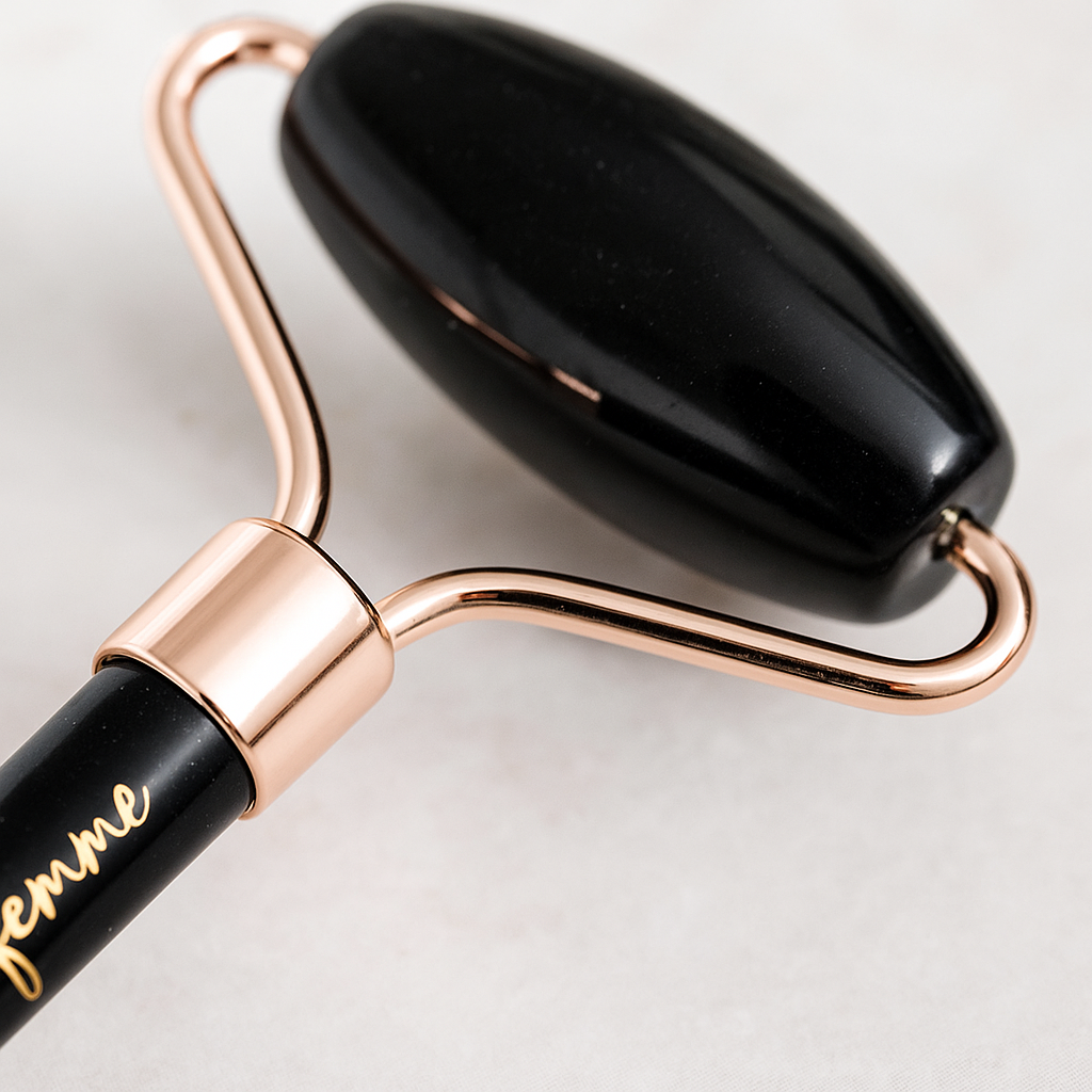 Black Obsidian Face Roller | Dual-Ended Facial Massage & Depuffing Tool