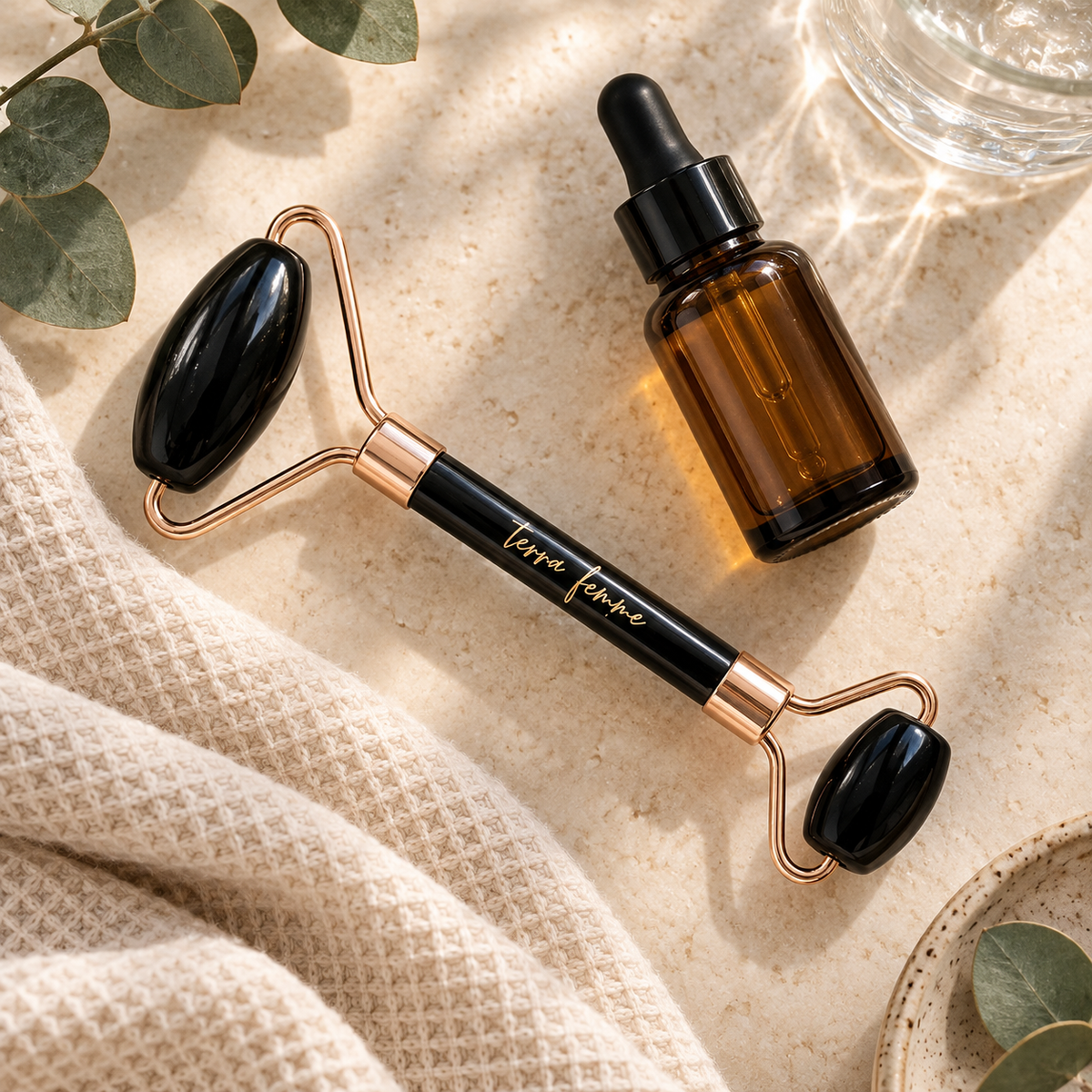 Black Obsidian Face Roller | Dual-Ended Facial Massage & Depuffing Tool