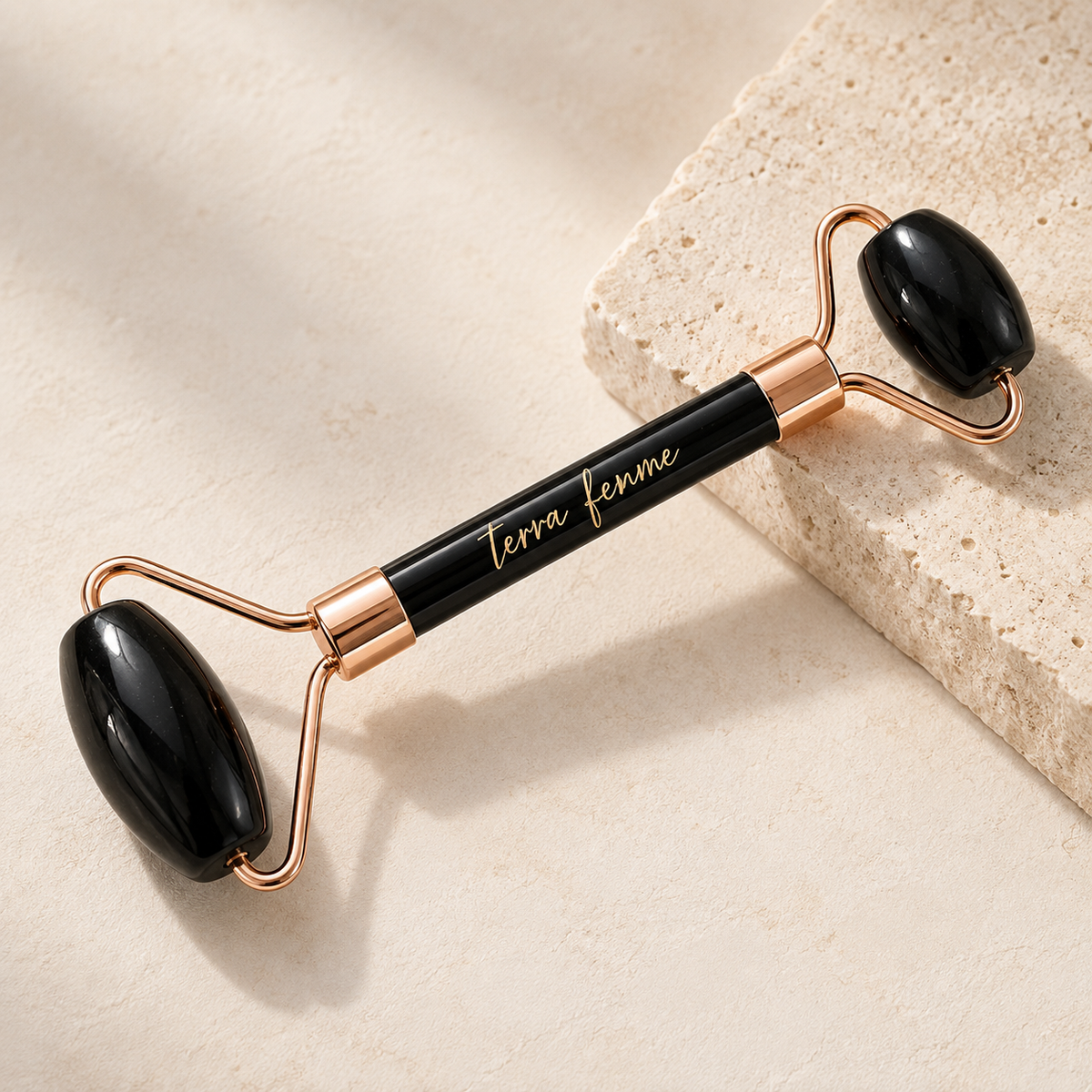 Black Obsidian Face Roller | Dual-Ended Facial Massage & Depuffing Tool